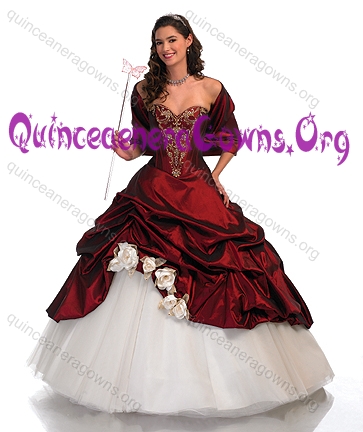 Beautiful ball gown shawl floor length white or burgundy Classical quinceanera gown - Click Image to Close