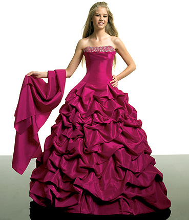 Modest ball gown strapless shawl floor-length hot pink Quinceanera gown 215 - Click Image to Close