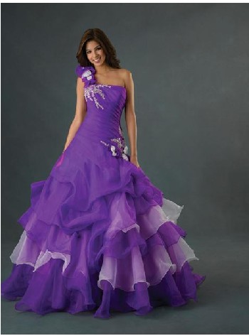 Unique a-line one-shoulder neck floor-length taffeta and organza prom ball gowns l6223 - Click Image to Close