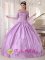 Cheap Fall Westland Michigan/MI Off Shoulder Flounced Sleeves Quinceanera Gowns Appliques Lilac