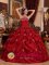 Cheap Winter North Pole Alaska/AK Pick-ups Wine Red Appliques Quinceanera Dress Strapless Taffeta