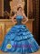 Cheap Summer Lithonia Georgia/GA Straps Taffeta Blue Quinceanera Dress With Appliques Pick-ups