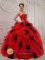 Cheap Fall Anderson South Carolina/SC Red and Black Quinceanera Dress Sweetheart Orangza Beading Ruffles