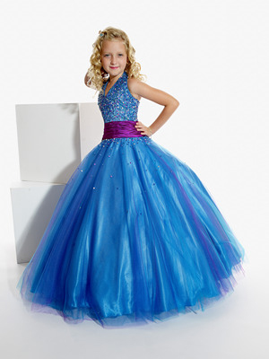 Inexpensive Ball gown Halter top neck Floor-length Flower Girl Dresses Style 13260