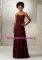 Backless Chiffon Spaghetti Straps Sleeveless Side Zipper Ruching Damas Dress in Burgundy