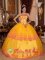 Yellow Strapless Lace Appliques Quinceanera Dress Cheap North Pole Alaska/AK