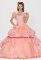 Sleeveless Organza Floor Length Lace Up Quinceanera Dresses in Peach with Beading and Hand Made Flower