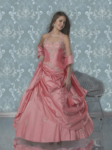 Wonderful ball gown Halter top neck Floor-length rose pink quinceanera dress G71530 - Click Image to Close