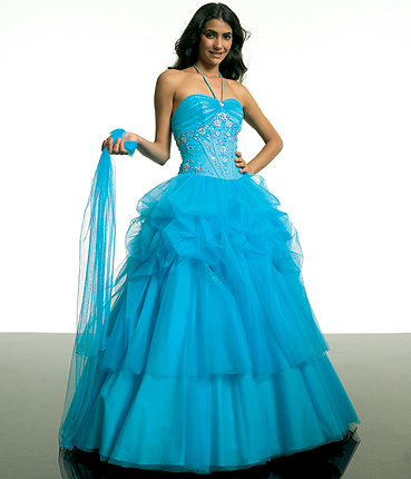 Gorgeous ball gown halter top neck shawl floor-length sky blue Quinceanera gown 222 - Click Image to Close