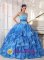 Opelika Alabama/AL in Cheap summer Strapless Organza Blue Quinceanera Dress Appliques Ruffles