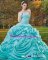 Cute Aqua Blue Sweet 15 Dress with Beading and Rolling Flowers