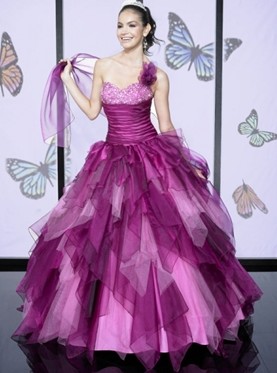 Beautifull One Shoulder Beading Ball Gown & Scarfed Layers Organza Quinceanera Dresses MLQ05X11