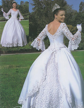 Vintage ball gown longsleev neck floor-length White Quinceanera Gown L929099