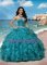 Fine Teal Sleeveless Floor Length Beading and Ruffled Layers Side Zipper 15 Quinceanera Dress