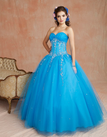 Elegant ball gown sweetheart neck floor-length sky blue quinceanera gown Q371 - Click Image to Close