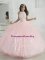 Floor Length Lace Up Quinceanera Gowns Baby Pink for Military Ball and Sweet 16 and Quinceanera with Beading