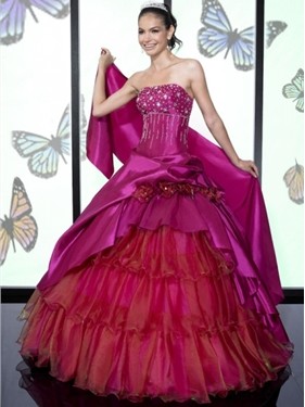 Elegent Strapless Beading Ball Taffeta & Organza Quinceanera Dresses MLQ05X7 - Click Image to Close